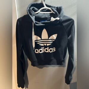 Adidas Black and White Cropped Hoodie
